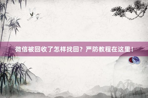 微信被回收了怎样找回？严防教程在这里！
